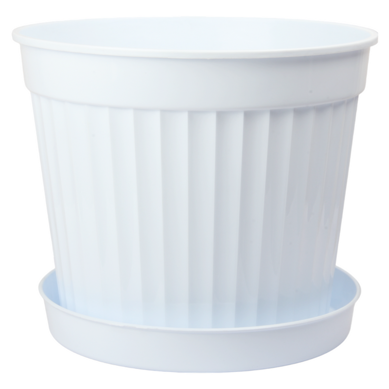 3pcs Round Flower Pot & Saucer. Strong Plastic Planters. (White)