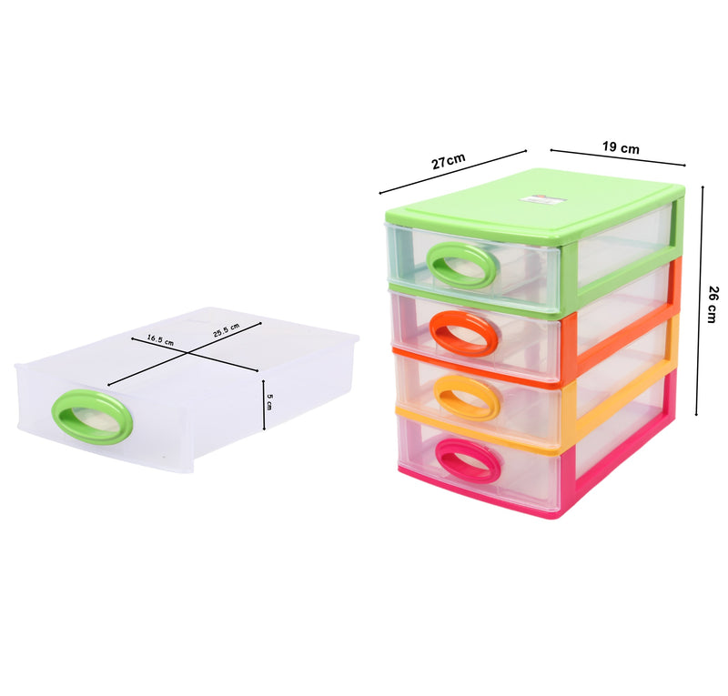 4 Tier Drawer Storage Unit. Transparent Desktop Drawer.