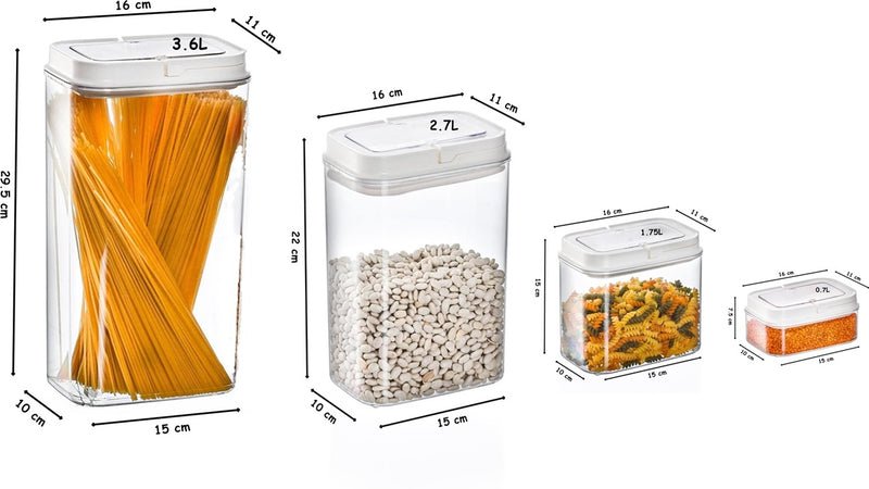 (Set of 4) Food Storage Containers Set. Airtgiht Lid. Rectangular Food Box.