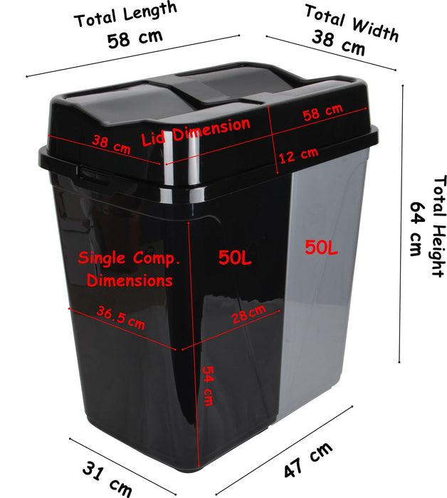 Dual Compartment Rubbish Waste Bin - 100L