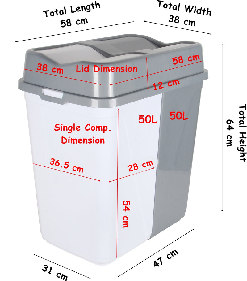 Dual Compartment Rubbish Waste Bin - 100L