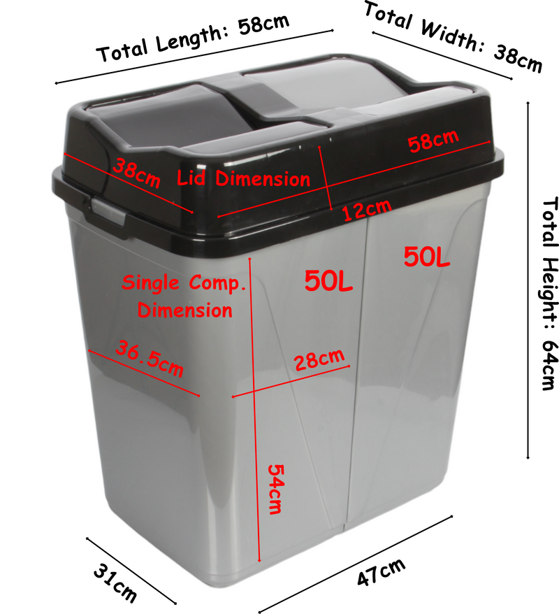 Dual Compartment Rubbish Waste Bin - 100L