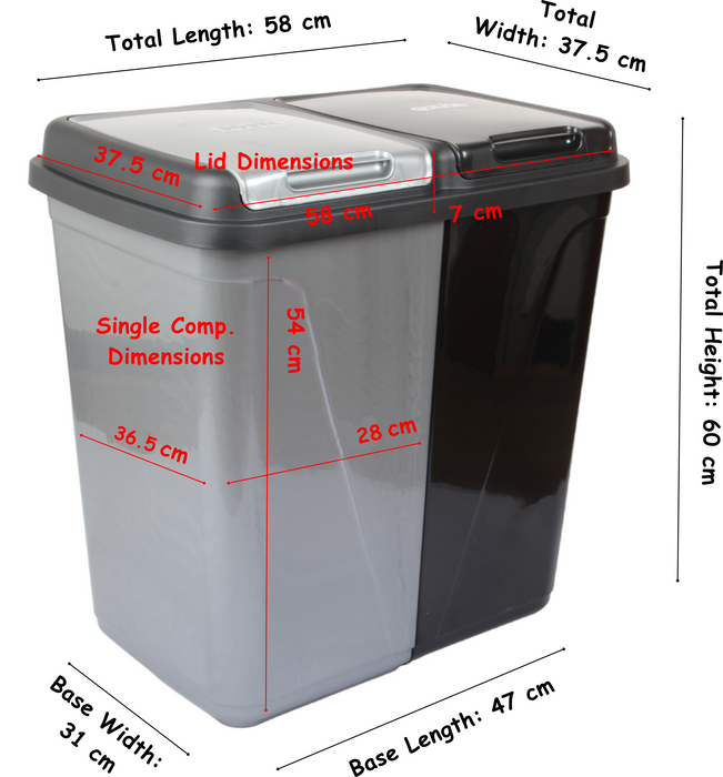 Dual Compartment Laundry / Waste Recycling Bin - 90L