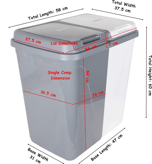 Dual Compartment Laundry / Waste Recycling Bin - 90L