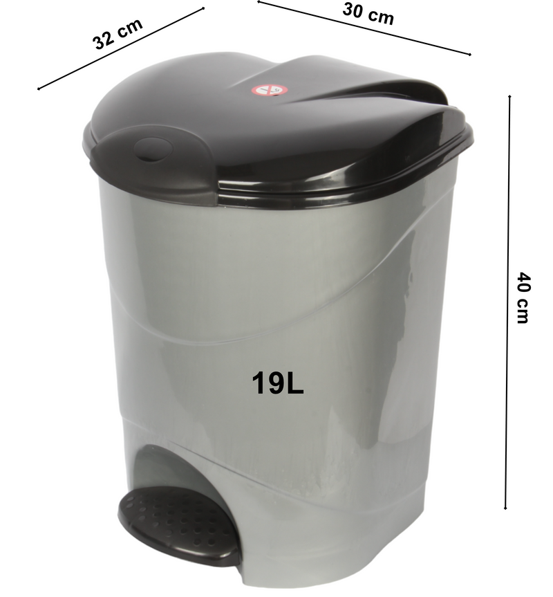 19L Round Kitchen Pedal Bin with Inner Bucket. Foot Operated Waste Bin. (Silver)