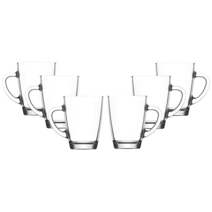 Glasshop Glass Coffee Mugs. 6-Pack, 350ml Tea Coffee Cups with Handle.