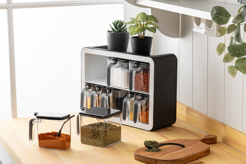 9pcs Spice Jar. Seasoning Box. Wall Mounted or Adhesive Herb Spices Storage.