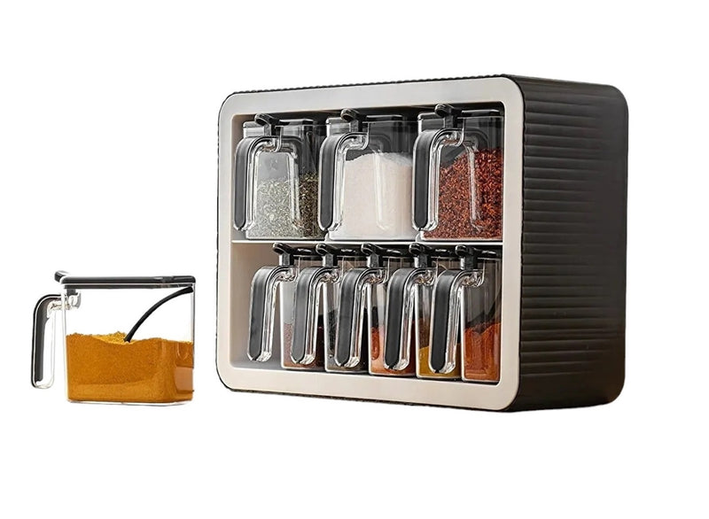 9pcs Spice Jar. Seasoning Box. Wall Mounted or Adhesive Herb Spices Storage.