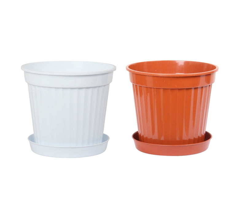 Round Flower Plant Pot and Saucer. Strong Plastic Planters with Drainage Hole.