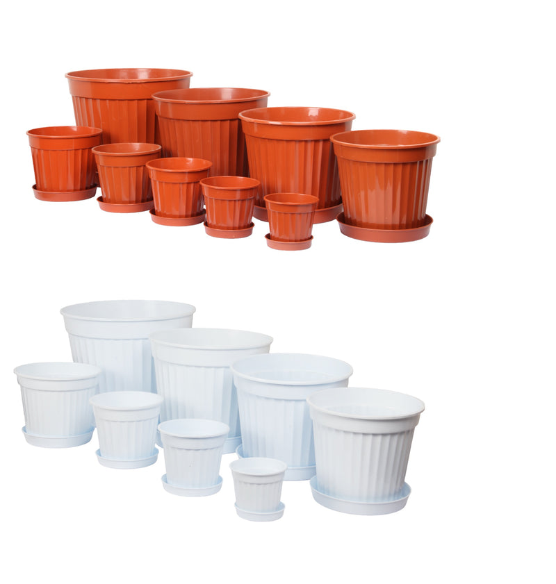 Round Flower Plant Pot and Saucer. Strong Plastic Planters with Drainage Hole.