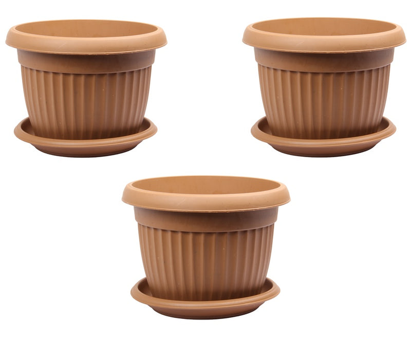 Flower Plant Pot with Saucer. Round Plastic Garden Planters. Indoor & Outdoor.