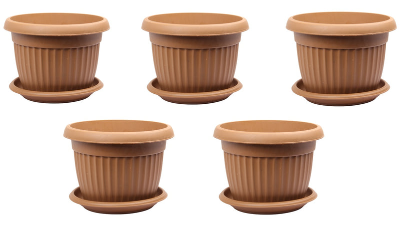 Flower Plant Pot with Saucer. Round Plastic Garden Planters. Indoor & Outdoor.