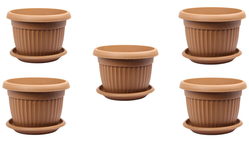 Flower Plant Pot with Saucer. Round Plastic Garden Planters. Indoor & Outdoor.