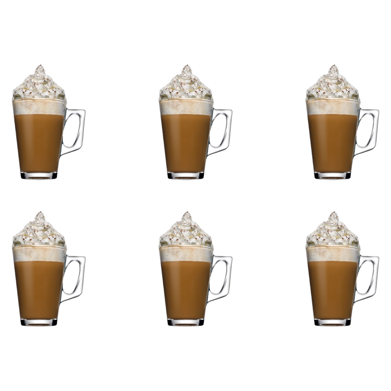 Glass Coffee Mugs. Tea Coffee Cups with Handle. Glass Mug. (Pack of 6) (250 ml)