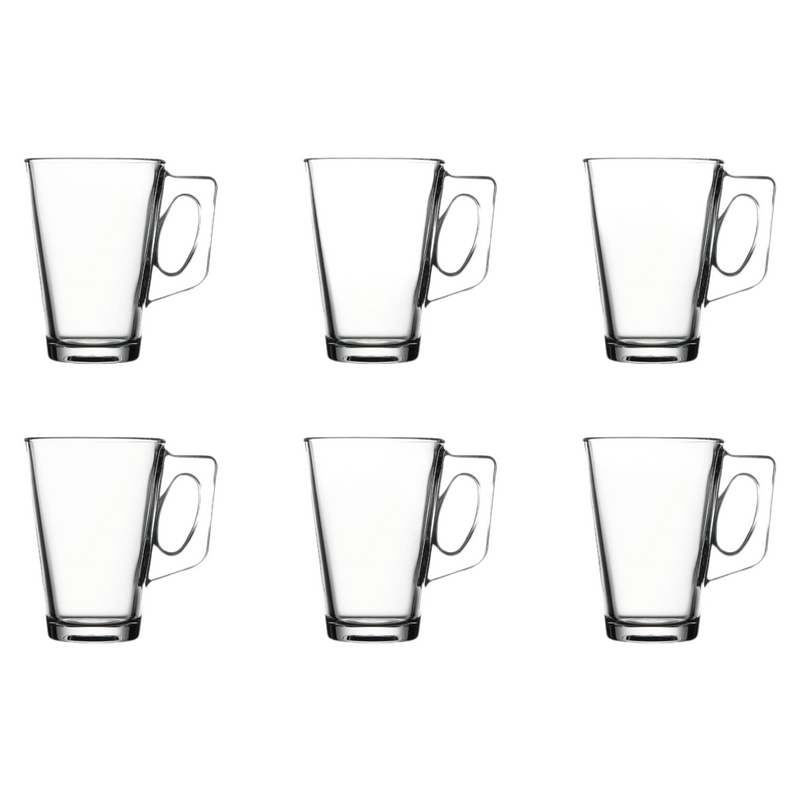 Glass Coffee Mugs. Tea Coffee Cups with Handle. Glass Mug. (Pack of 6) (250 ml)