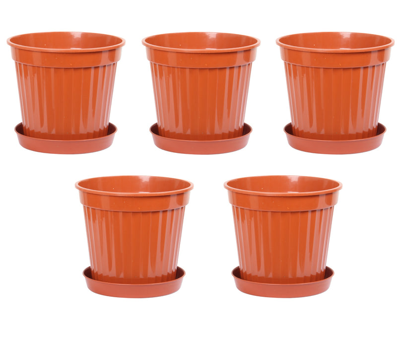 Round Flower Plant Pot and Saucer. Strong Plastic Planters with Drainage Hole.