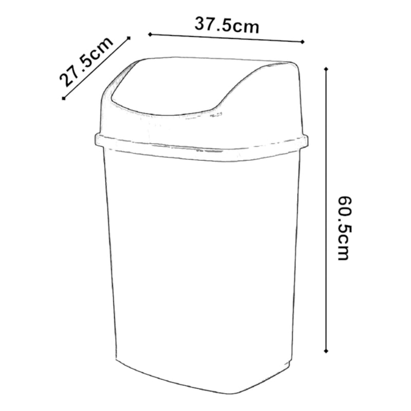 35L Large Swing Top Kitchen Bin. Plastic Dustbin with Flip Top Lid.