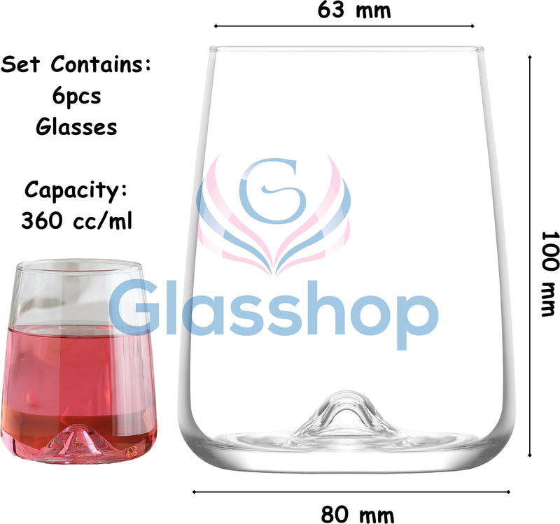 Glasshop Set of 6 Everyday Tumbler Glasses - 360ml Juice, Water, Whisky Glasses.