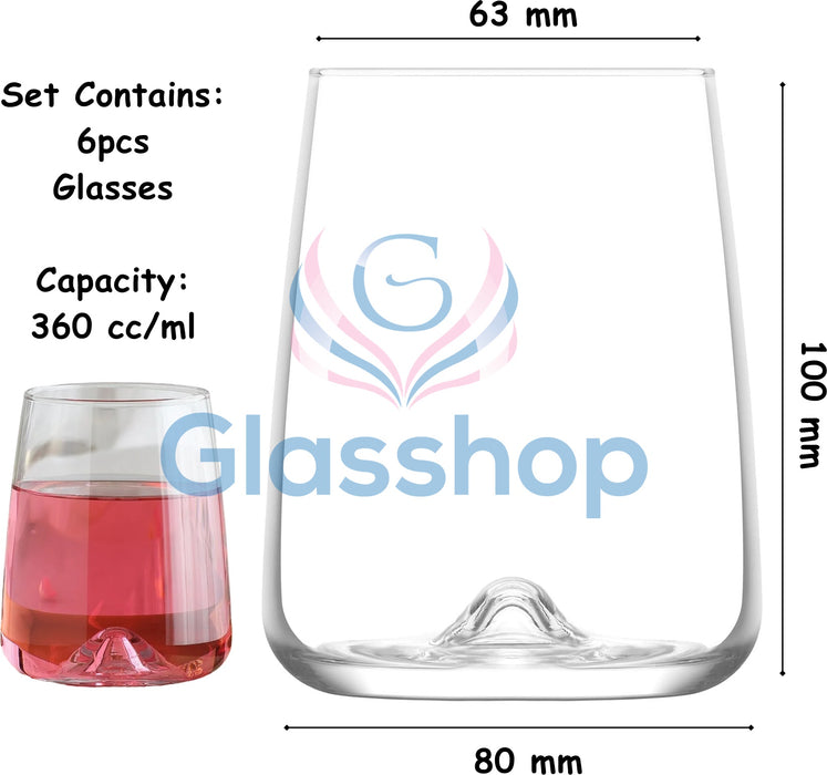 Glasshop Set of 6 Everyday Tumbler Glasses - 360ml Juice, Water, Whisky Glasses.