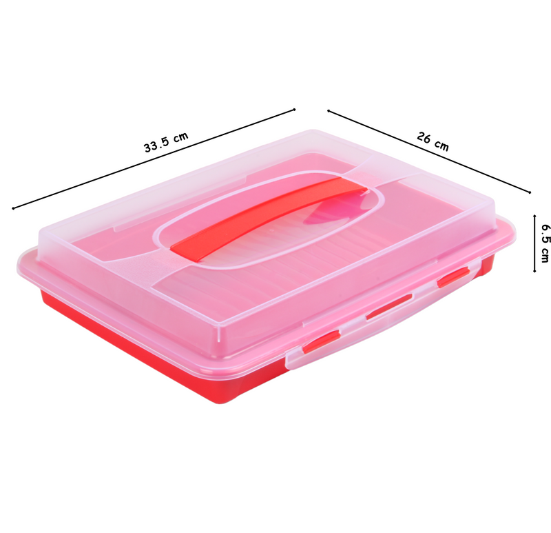 Rectangular Cake Carrier. Plastic Food Storage Box. (33.5x6.5x26cm)(Red)