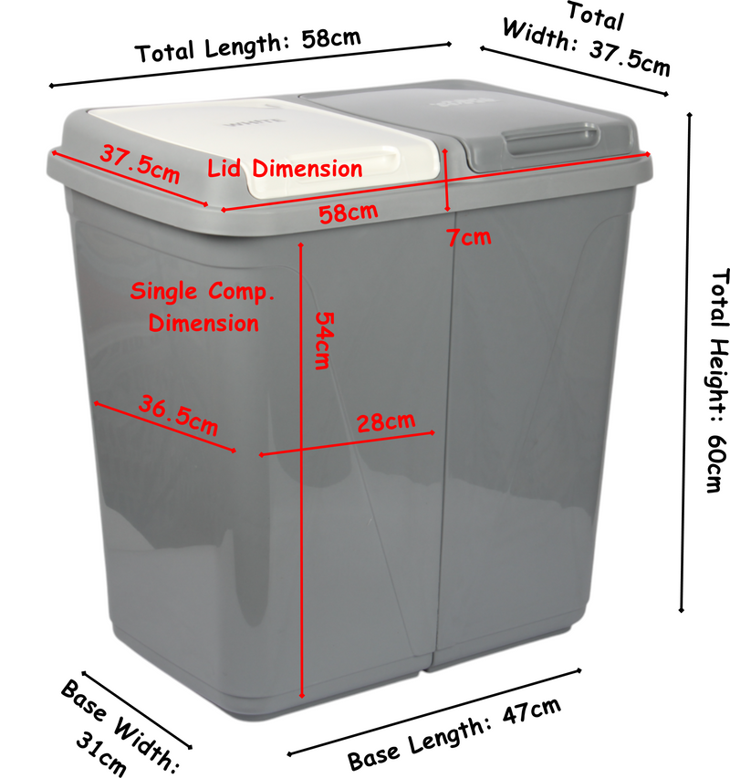 Dual Compartment Laundry / Waste Recycling Bin - 90L