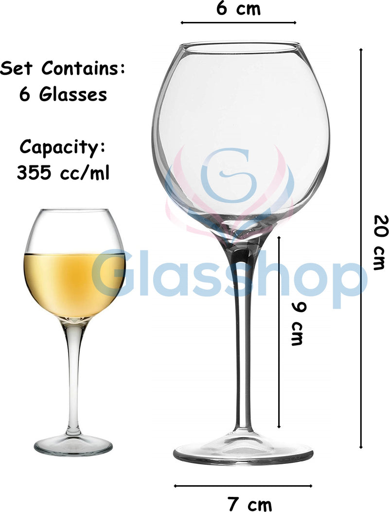 White Wine Glasses. Stemware Wine Goblets. (Pack of 6) (355 cc/ml).