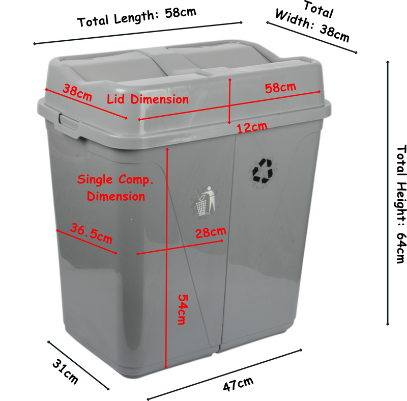 Dual Compartment Rubbish Waste Bin - 100L
