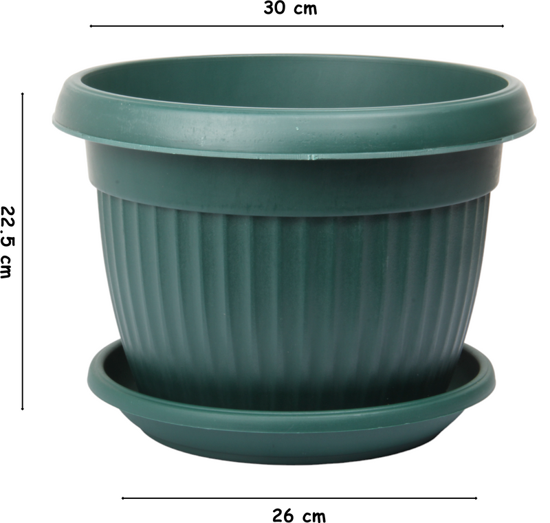 Flower Plant Pot with Saucer. Round Plastic Garden Planters. Indoor & Outdoor.