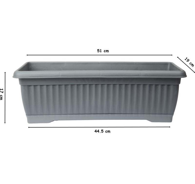 Rectangular Flower Pot with Drip Tray. (51cm) Garden Flower Planter Box. (Grey)