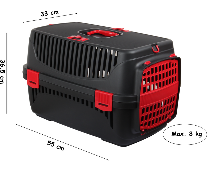 Plastic Pet Carrier. Pet Carrying Case. (Black & Red)