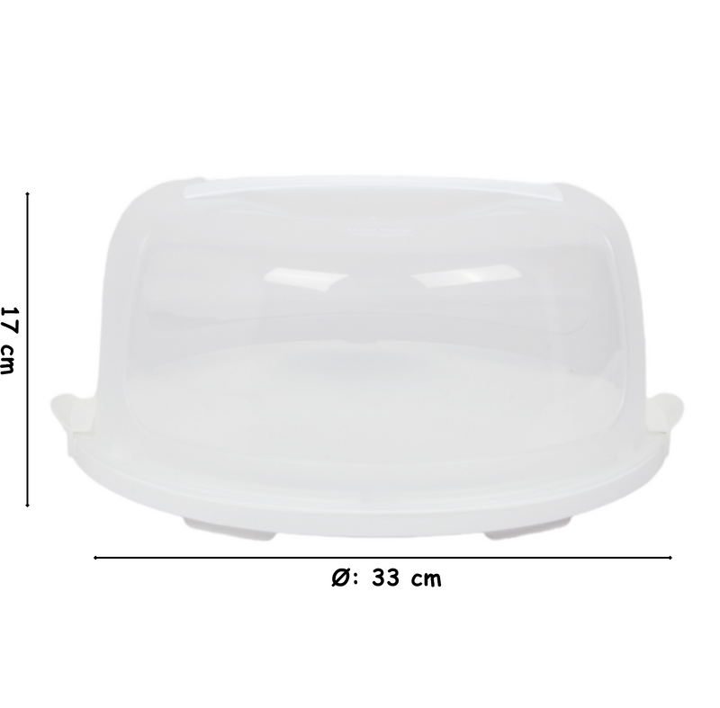 Round Cake Carrier. Plastic Clear Cake Storage Box. (White)