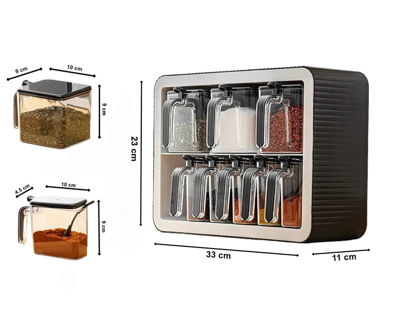 9pcs Spice Jar. Seasoning Box. Wall Mounted or Adhesive Herb Spices Storage.