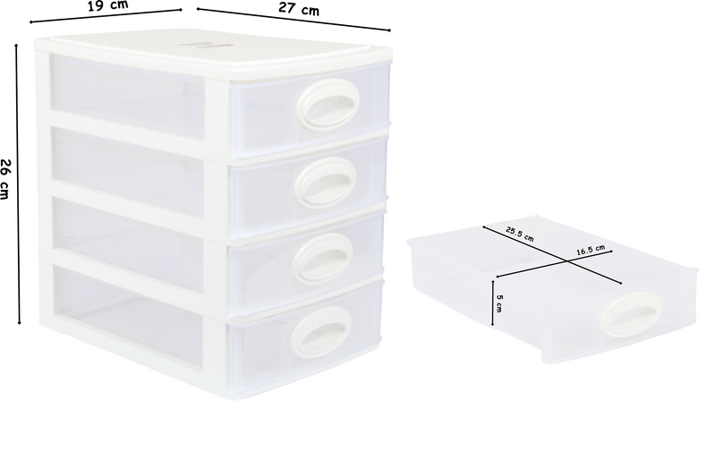 4 Tier Drawer Storage Unit. Transparent Desktop Drawer.