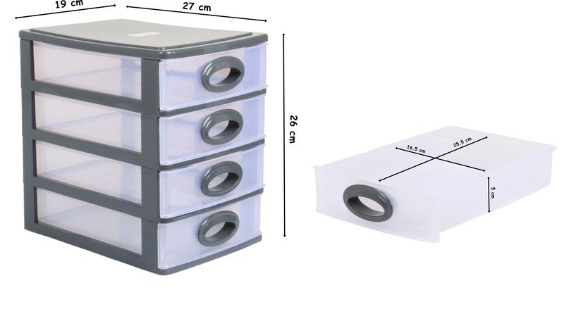 4 Tier Drawer Storage Unit. Transparent Desktop Drawer.