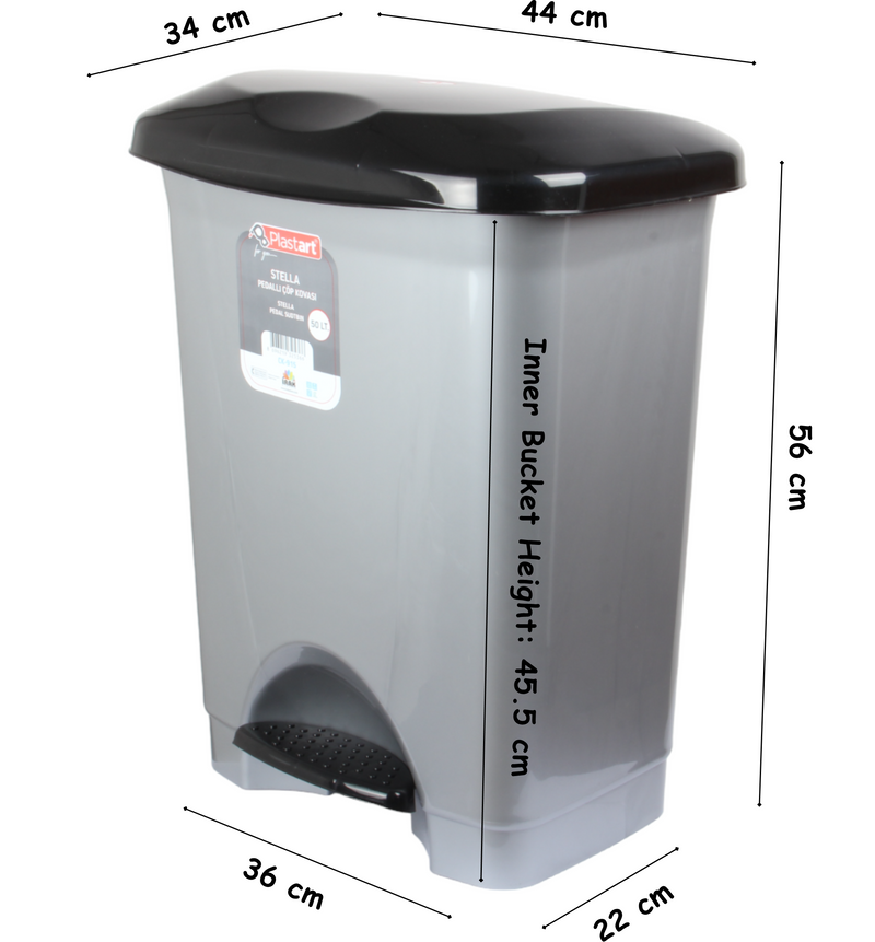 50L Plastic Kitchen Pedal Bin with INNER Bucket. Foot Recycling Dustbin.