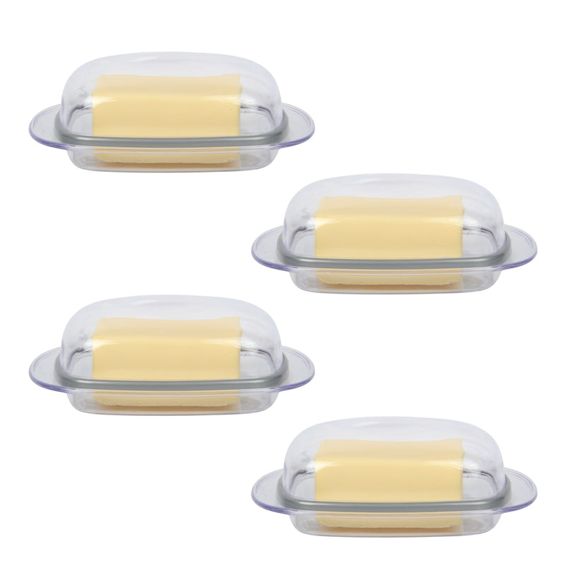 4 Pack Butter Dish with Lid – Clear Plastic Butter Keepers for Fridge & Kitchen Storage (BPA Free)