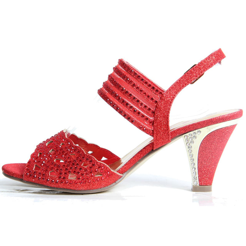 Block Heel Buckle Up Sandals - Violet (Red)