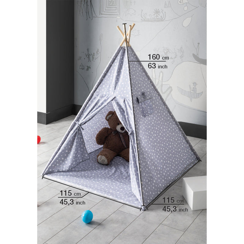 Kids Teepee Play Tent with Floor Mat. Portable & Wooden Wigwam Playhouse.