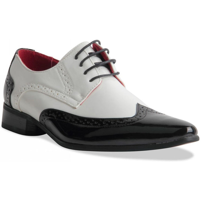 Pointed Toe Brogue Formal Patent Leather Lined Shoes - Prato (Black & White).
