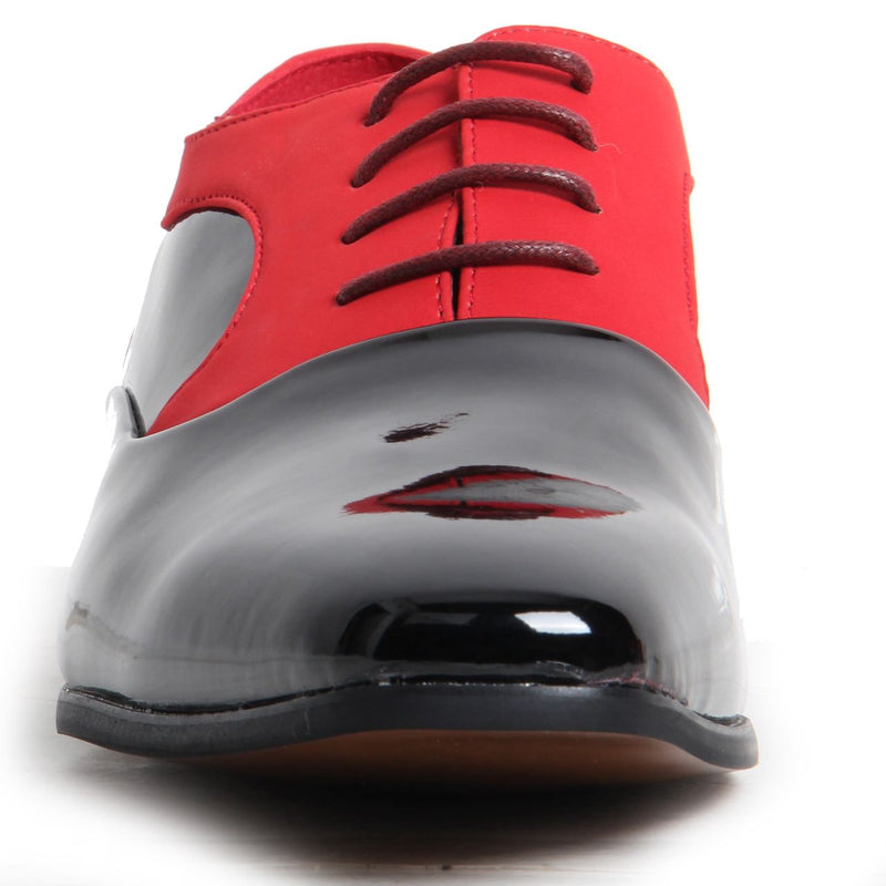 Shiny Genuine Leather Lined Smart Office Shoes - Roberto (Black & Red).