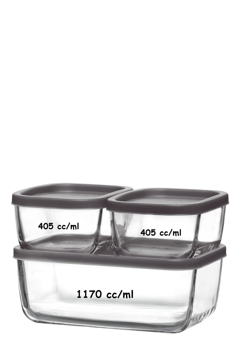 Glass Food Containers Set. 2 Sizes. (Set of 3) (1x 1170ml & 2x 405ml)