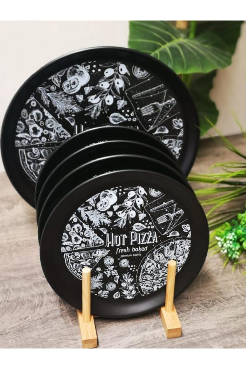 Stoneware Pizza Serving Plate Set. Pizza Serving Dishes. (1x 11" & 4x 8" Plates)