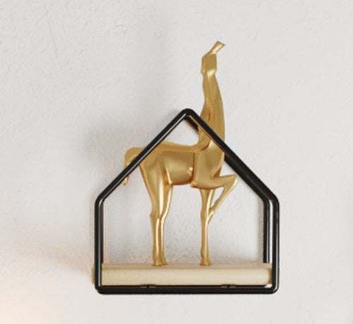 6 Pcs Different Style Miniature Decorative Wall Shelf Set. (Black & Solid Wood).