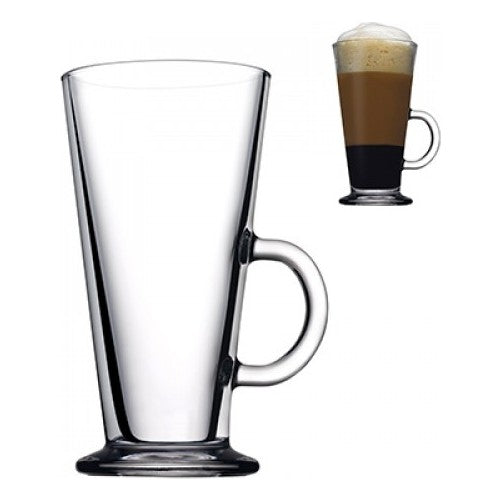 Latte Glasses. Tea Coffee Cups with Handle. Glass Mug. (Pack of 4) (263 ml)
