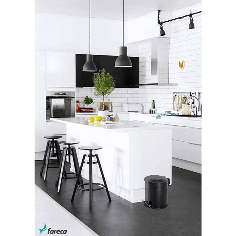 5L Pedal Bin with Soft Close Lid. Removable Bucket. Waste Dustbin. (Black)