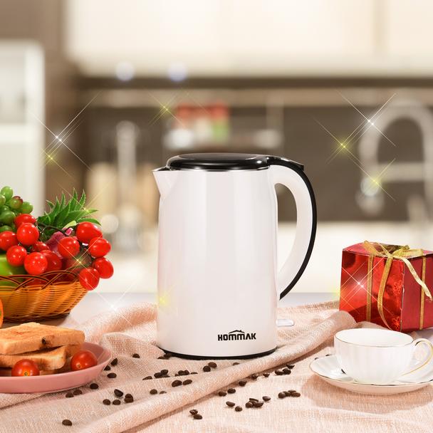 White Electric Kettle. Cordless Double Wall Stainless Steel Kettle. (1.5L) (2000W)
