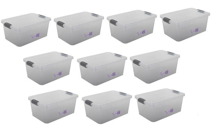 10x Plastic Storage Box Containers With Lid - 24L