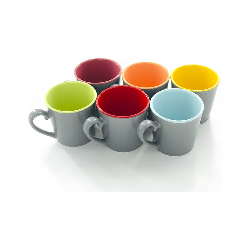 Stoneware Tea Coffee Cups. Multicoloured Tea Coffee Mugs. (Pack of 6) (300 cc/ml)
