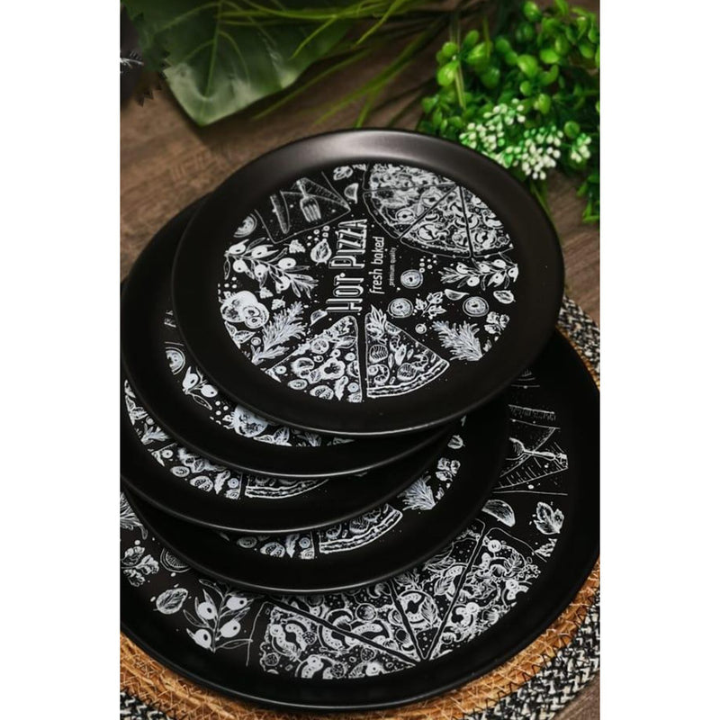 Stoneware Pizza Serving Plate Set. Pizza Serving Dishes. (1x 11" & 4x 8" Plates)