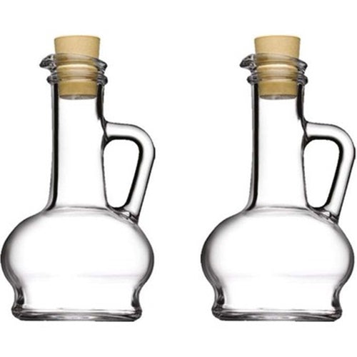 Oil & Vinegar Dispenser Set. Glass Bottle with Handle & Lid. (Set of 2) (260 cc)